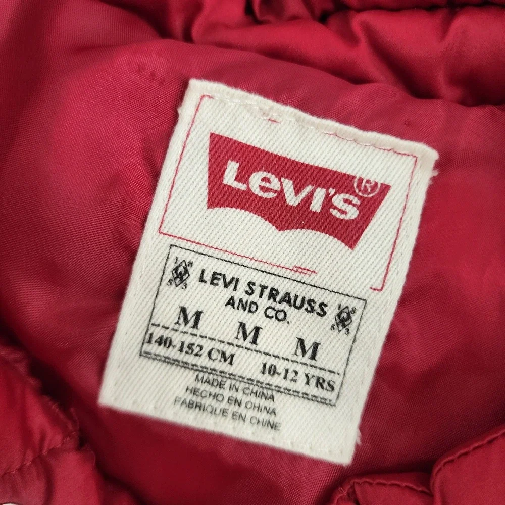 Levis Kids Red Puffer Vest Corduroy Yoke Western Gorpcore Medium 10-12